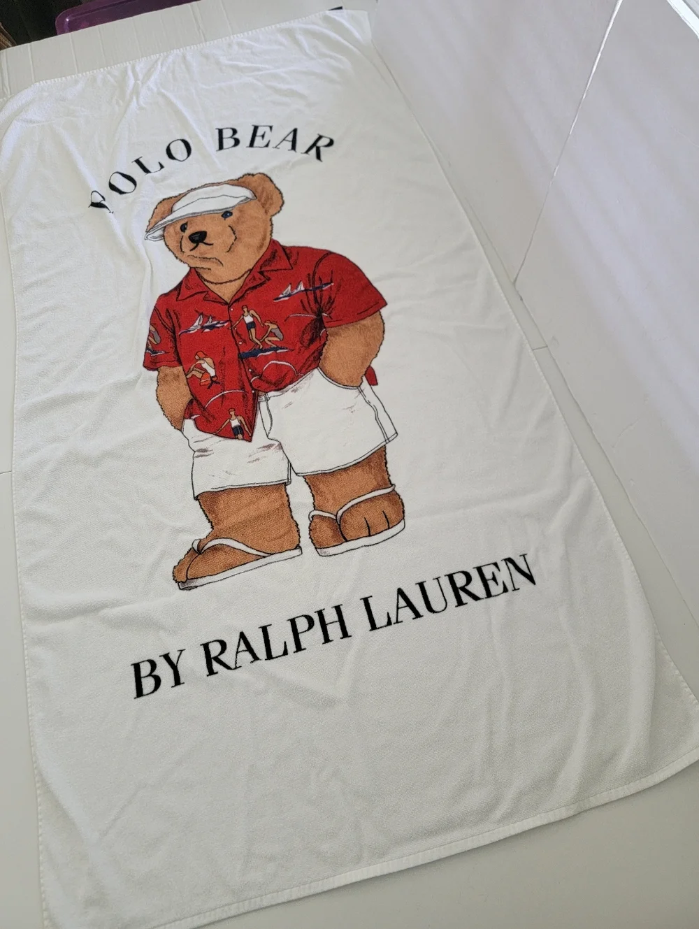 Ralph Lauren White Polo Bear Graphic Extra Large Towel